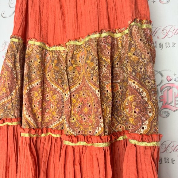 FWR USA skirt Bohemian Red and Gold Tiered Skirt shimmer paisley - Picture 5 of 8